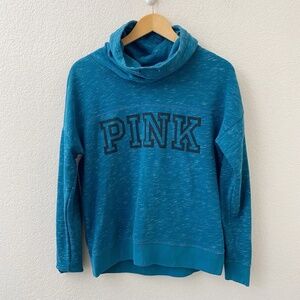 PINK Victorias Secret Pullover Sweatshirt Size Small Teal Blue Funnel Neck